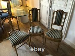 3 Seat Benches In Louis XVI Style + 3 Assorted Chairs Of Period XIX Ème