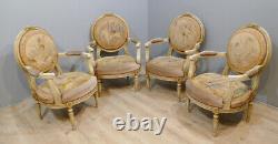 4 Louis XVI Style Armchairs In Lacquered Wood And Gold Rehauts, Late 19th Century