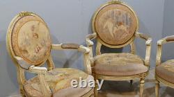 4 Louis XVI Style Armchairs In Lacquered Wood And Gold Rehauts, Late 19th Century