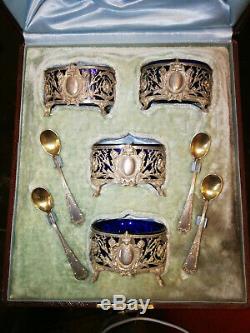 4 Salt And 4 Tablespoons Silver Punch Neck Brace Era Nineteenth Century