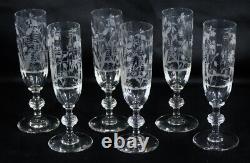 6 Champagne Flutes En Cristal Gravé De Fleurs Époque Xixème Napoléon III