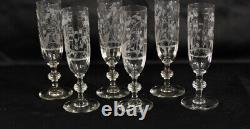 6 Champagne Flutes En Cristal Gravé De Fleurs Époque Xixème Napoléon III