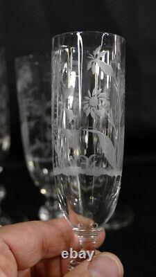 6 Champagne Flutes En Cristal Gravé De Fleurs Époque Xixème Napoléon III