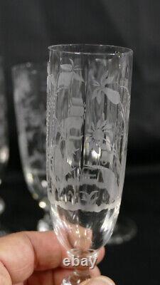 6 Champagne Flutes En Cristal Gravé De Fleurs Époque Xixème Napoléon III