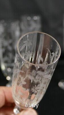 6 Champagne Flutes En Cristal Gravé De Fleurs Époque Xixème Napoléon III