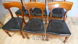 6 Charles X mahogany and leather bandeau chairs, early 19th century period