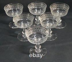 6 Engraved Crystal Champagne Flutes, 19th Century