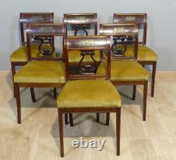 6 Lyre Chairs in Empire Style in Mahogany, Late 19th Century