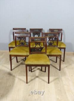 6 Lyre Chairs in Empire Style in Mahogany, Late 19th Century