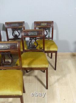 6 Lyre Chairs in Empire Style in Mahogany, Late 19th Century