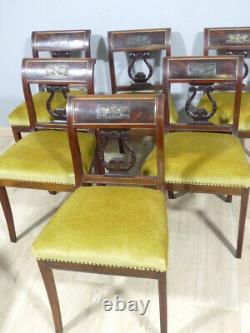 6 Lyre Chairs in Empire Style in Mahogany, Late 19th Century