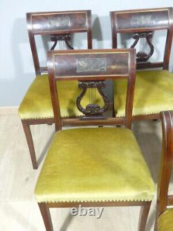 6 Lyre Chairs in Empire Style in Mahogany, Late 19th Century