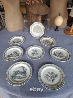8 Talking Plates in Montereau Faience by Legros Coquelet 19th Century 8 Talking Plates in Montereau Faience by Legros Coquelet 19th Century