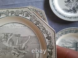 8 Talking Plates in Montereau Faience by Legros Coquelet 19th Century 8 Talking Plates in Montereau Faience by Legros Coquelet 19th Century