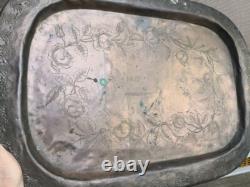 ANCIENT LARGE COPPER PLATTER Engraved Flowers EMPIRE PERIOD 19th Century Palmettes