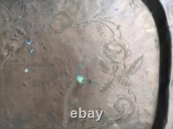 ANCIENT LARGE COPPER PLATTER Engraved Flowers EMPIRE PERIOD 19th Century Palmettes