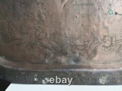 ANCIENT LARGE PLATEAU in COPPER Engraved Flowers EMPIRE PERIOD 19th Century Palmettes