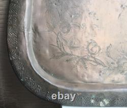 ANCIENT LARGE PLATEAU in COPPER Engraved Flowers EMPIRE PERIOD 19th Century Palmettes