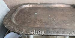 ANCIENT LARGE PLATEAU in COPPER Engraved Flowers EMPIRE PERIOD 19th Century Palmettes