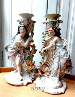 ANCIENT PAIR OF PORCELAIN AND BISCUIT CANDLESTICKS 19TH CENTURY