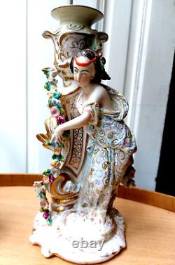 ANCIENT PAIR OF PORCELAIN AND BISCUIT CANDLESTICKS 19TH CENTURY