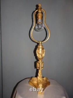 ANTIQUE 19th CENTURY BRONZE LAMP SIGNED CH. BLANC PARIS TRIPOD DOLPHINS GILDING ERA