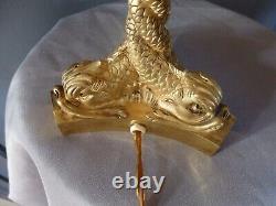 ANTIQUE 19th CENTURY BRONZE LAMP SIGNED CH. BLANC PARIS TRIPOD DOLPHINS GILDING ERA