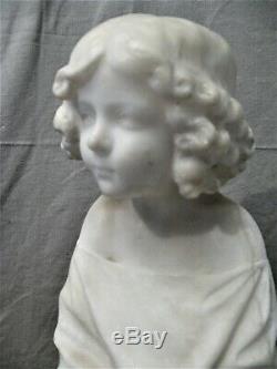 Alabaster Sculpture Era Nineteenth Century Little Girl On A Tree Trunk