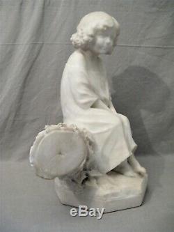 Alabaster Sculpture Era Nineteenth Century Little Girl On A Tree Trunk