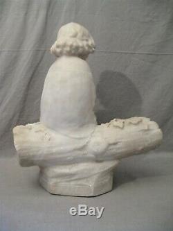 Alabaster Sculpture Era Nineteenth Century Little Girl On A Tree Trunk