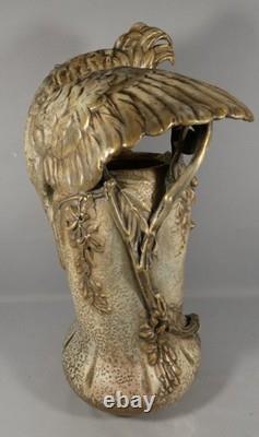 Amphora Austria, very large ceramic vase with cockatoos, late 19th century