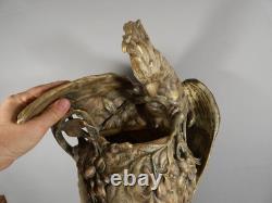 Amphora Austria, very large ceramic vase with cockatoos, late 19th century