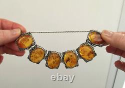 Ancien Bracelet Epoque Art New End 19th, Argent And Ambre, Minerve Poinçon