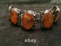 Ancien Bracelet Epoque Art New End 19th, Argent And Ambre, Minerve Poinçon