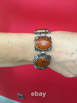 Ancien Bracelet Epoque Art New End 19th, Argent And Ambre, Minerve Poinçon