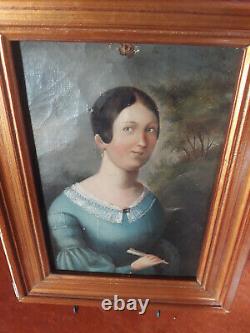 Ancien Small Portrait Of Young Women H/t Debut XIX Epoque Restoration