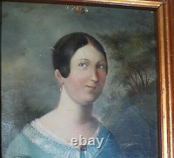 Ancien Small Portrait Of Young Women H/t Debut XIX Epoque Restoration