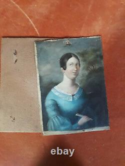 Ancien Small Portrait Of Young Women H/t Debut XIX Epoque Restoration