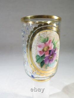 Ancien Superbe Verre Opaline Emaille Decor Flower Birds Or Epoque XIX Ème