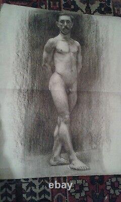 Ancient And Great Male Nude Drawing Era Late Xixth Century