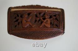 Ancient Boxwood Snuffbox Carved 19th Century Perfect Condition
