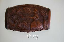 Ancient Boxwood Snuffbox Carved 19th Century Perfect Condition