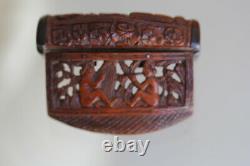 Ancient Boxwood Snuffbox Carved 19th Century Perfect Condition