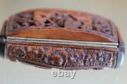 Ancient Boxwood Snuffbox Carved 19th Century Perfect Condition