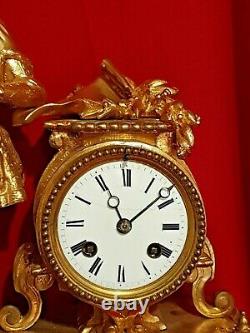 Ancient Clock In Gilded Bronze, Late 19th Century