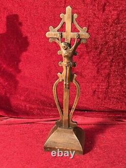 Ancient Crucifix Cross Christ In Wood Sculpted Age XVIII Or XIX