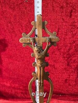 Ancient Crucifix Cross Christ In Wood Sculpted Age XVIII Or XIX