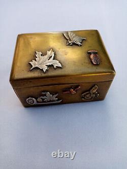 Ancient Japanese Brass Box, Red Copper, and Silver from the Meiji Period, 19th Century