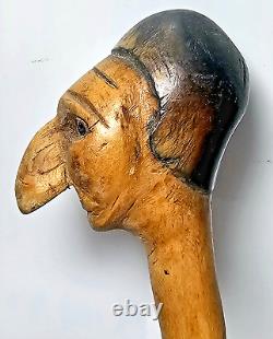 Ancient Judaica Carved Wood Cane Anti-Semitic Caricature Dreyfus Era 19th Century