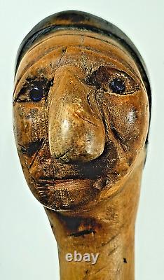 Ancient Judaica Carved Wood Cane Anti-Semitic Caricature Dreyfus Era 19th Century